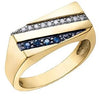 Yellow Gold Blue Sapphire, Diamond Mens Ring.