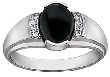 White Gold Onyx, Diamond Mens Ring.