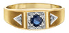 Yellow Gold Blue Sapphire, Diamond Mens Ring.