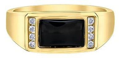 Yellow Gold Onyx, Diamond Mens Ring.