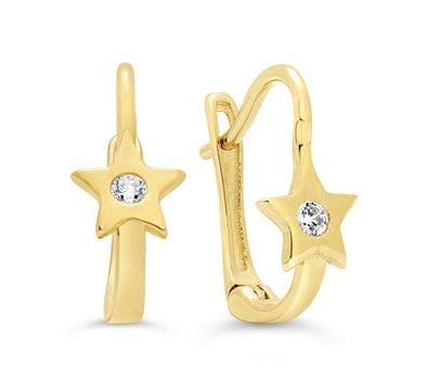 Yellow Gold Baby / Childrens Cubic Zirconia Stars Lever Back Earrings.