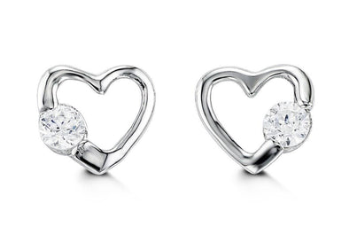White Gold Baby / Childrens Cubic Zirconia Heart Screwback Earring