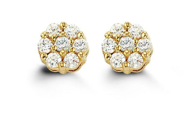 Yellow Gold Baby / Childrens Cubic Zirconia Clear Flower Stud, Screwback Earring