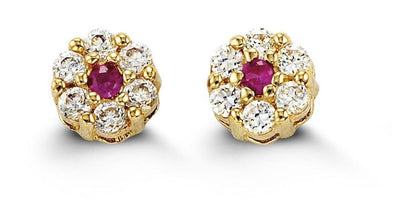 Yellow Gold Baby / Childrens Cubic Zirconia Pink Flower Stud, Screwback Earring