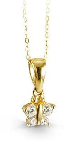 Yellow Gold Baby / Childrens Cubic Zirconia Butterfly Pendant Necklace.