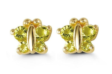 Yellow Gold Baby / Childrens Green Butterfly Screwback Earring