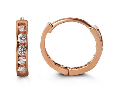 Rose Gold Baby / Childrens Cubic Zirconia Huggie Earrings.