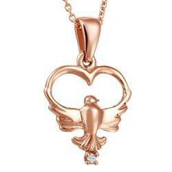 Rose Gold Baby / Childrens Diamond "Dove" Heart Pendant Necklace. 0
