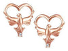 Rose Gold Baby / Childrens Diamond "Dove" Heart Stud Earrings.