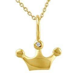 Yellow Gold Baby / Childrens Diamond "Crown" Pendant Necklace.