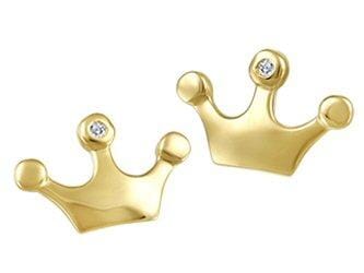 Yellow Gold Baby / Childrens Diamond "Crown" Stud Earrings.