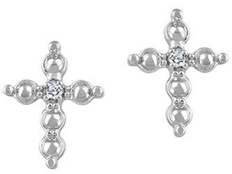 White Gold Baby / Childrens Diamond "Cross" Stud Earrings.