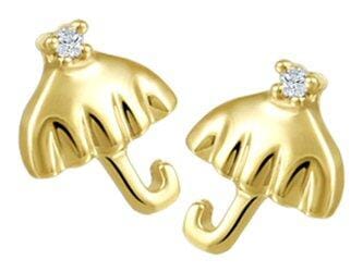 Yellow Gold Baby / Childrens Diamond "Umbrella" Stud Earrings.