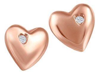 Rose Gold Baby / Childrens Diamond Heart Stud Earrings.