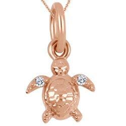 Rose Gold Baby / Childrens Diamond "Turtle" Pendant Necklace.