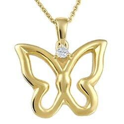 Rose Gold Baby / Childrens Diamond "Butterfly" Pendant Necklace.
