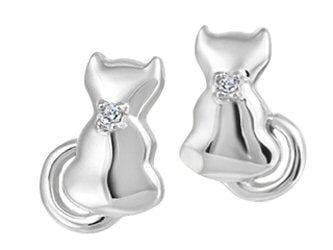White Gold Baby / Childrens Diamond "Cat" Stud Earrings.
