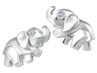 White Gold Baby / Childrens Diamond Elephant Stud Earrings.