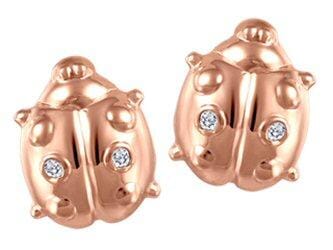 Rose Gold Baby / Childrens Diamond "Ladybug" Stud Earrings.