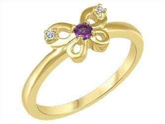 Yellow Gold Baby / Childrens Diamond, Amethyst "Butterfly"Ring.