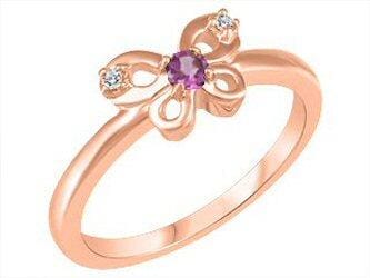 Rose Gold Baby / Childrens Diamond, Rhodolite Garnet "Butterfly" Ring.