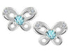White Gold Baby / Childrens Diamond, Aquamarine "Butterfly" Stud Earrings.