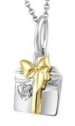 White Gold Baby / Childrens Diamond "Present" Pendant Necklace.