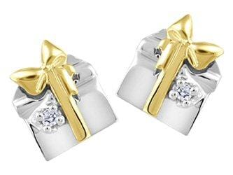 White Gold Baby / Childrens Diamond "Present" Stud Earrings.