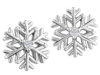 White Gold Baby / Childrens Diamond "Snowflake" Stud Earrings.