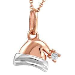 Rose Gold Baby / Childrens Diamond "Santa Hat" Pendant Necklace.