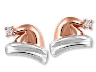 Rose Gold Baby / Childrens Diamond "Santa Hat" Stud Earrings.