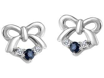 White Gold Baby / Childrens Blue Sapphire, Diamond "Bow" Stud Earrings.