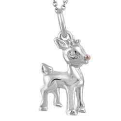 White Gold Baby / Childrens Diamond "Deer" Pendant Necklace. 0