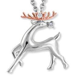 White Gold Baby / Childrens Diamond "Deer" Pendant Necklace.