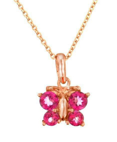 Rose Gold Baby / Childrens Pink Topaz Butterfly Pendant Necklace.