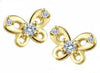 Yellow Gold Baby / Childrens White Topaz, Diamond Butterfly Stud Earrings.
