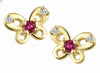 Yellow Gold Baby / Childrens Pink Topaz, Diamond Butterfly Stud Earrings.