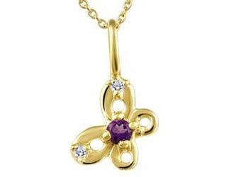 Yellow Gold Baby / Childrens Amethyst, Diamond Butterfly Pendant Necklace.