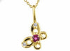 Yellow Gold Baby / Childrens Pink Topaz, Diamond Butterfly Pendant Necklace.