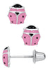 Sterling Silver Baby / Childrens Pink Enamel Ladybug Stud Earrings..