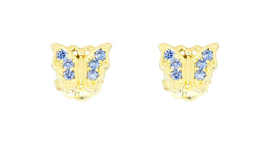 Yellow Gold Cubic Zirconia, March Butterfly Screwback Earrings.