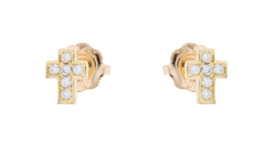 Yellow Gold Cubic Zirconia Cross Screwback Earrings.