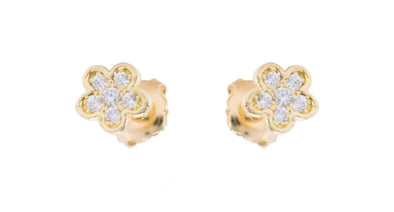 Yellow Gold Cubic Zirconia Flower Screwback Earrings.
