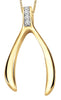 Yellow Gold Diamond Wish Bone Pendant Necklace.