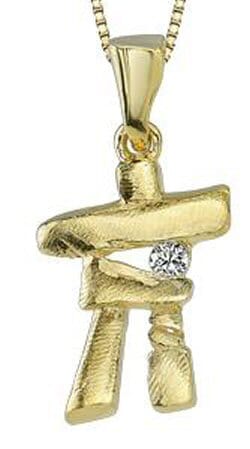 Yellow Gold Canadian Diamond Inukshuk Pendant Necklace.