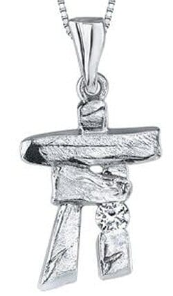 White Gold Canadian Diamond Inukshuk Pendant Necklace.