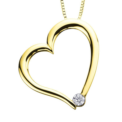 Yellow Gold Canadian Diamond Heart Pendant Necklace.