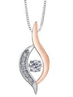 White Gold, Rose Gold Canadian Diamond Pulse Pendant Necklace.