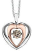 White Gold Chocolate Diamond Heart Pulse Pendant Necklace.