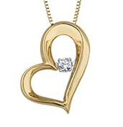 Yellow Gold Diamond Heart Pulse Pendant Necklace.